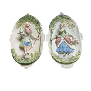 Vintage Chase Victorian Bisque Figural Wall Plaques Hand Painted Occupied Japan